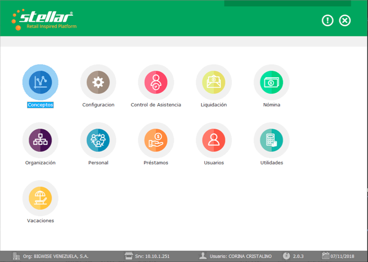 Original Stellar HUMAN RESOURCES menu with personnel, attendance, payroll, loan, leave and settlement modules